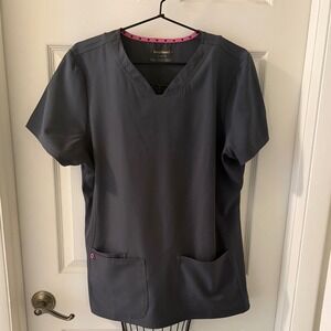 Heartsoul Womens XL Grey Scrub Top V-Neck Pewter 2 Pocket Medical Uniform